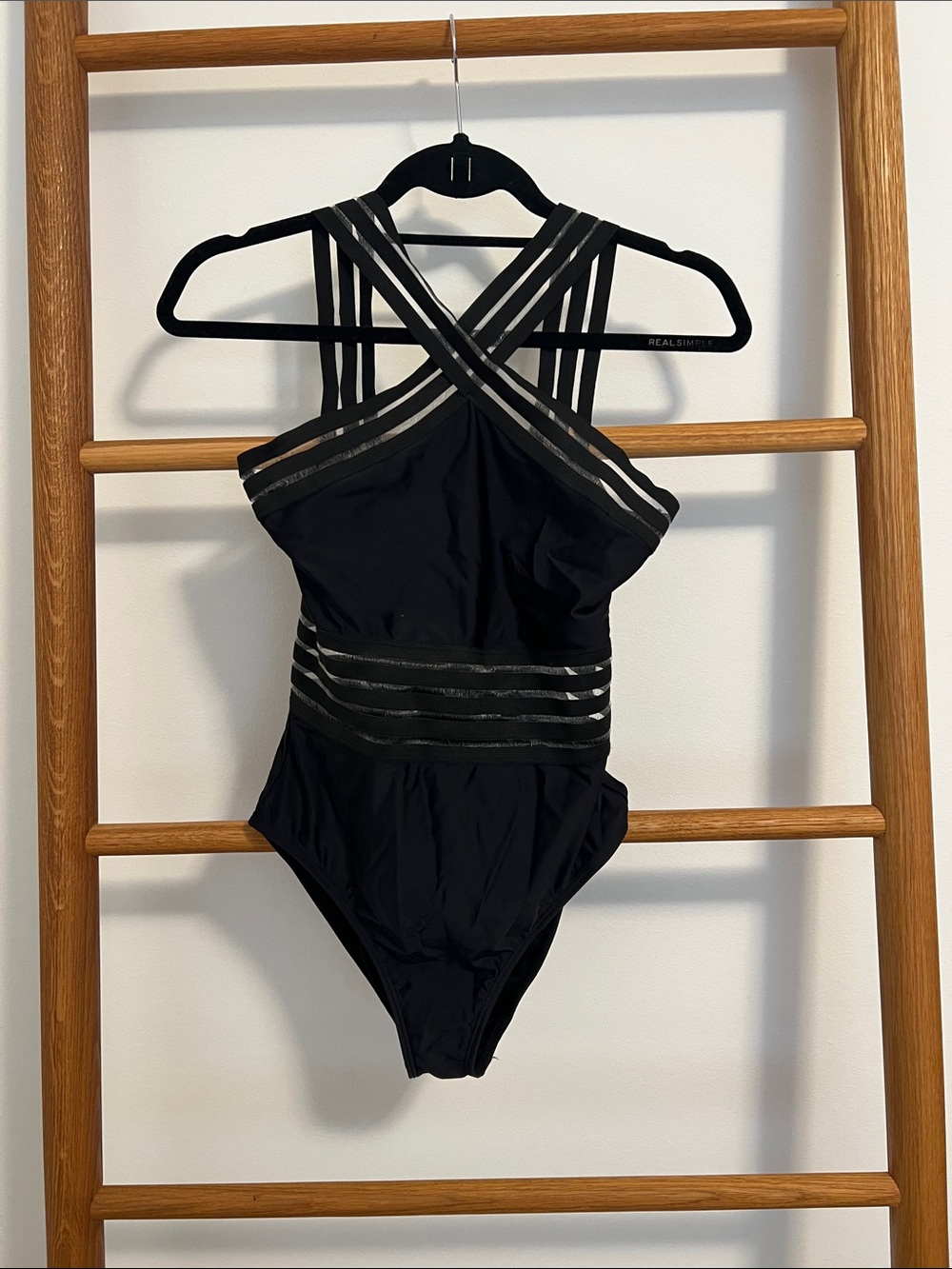 aava Swim Black Imogen Crossover Sheer Mesh Strappy One-Piece Swimsuit - Size M